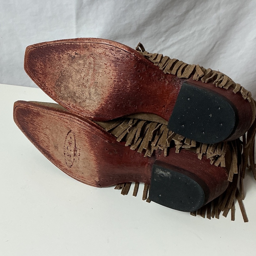 J.B. Dillon Fringe Suede Ankle Booties - Tan - Picture 7 of 12